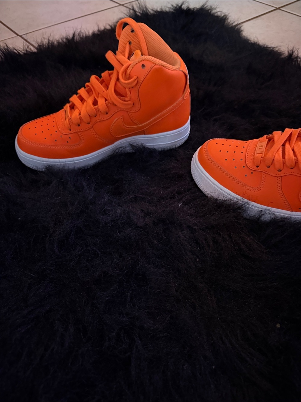 Nike Kids High-Top Sneakers in Bright Orange and White